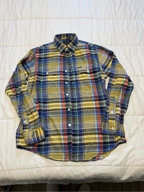 Ralph Lauren yellow + blue plaid button-up shirt Size M